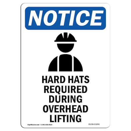 Signmission OSHA, Hard Hats Required, 14in X 10in Rigid Plastic, 10" W, 14" H, Portrait, OS-NS-P-1014-V-13296 OS-NS-P-1014-V-13296